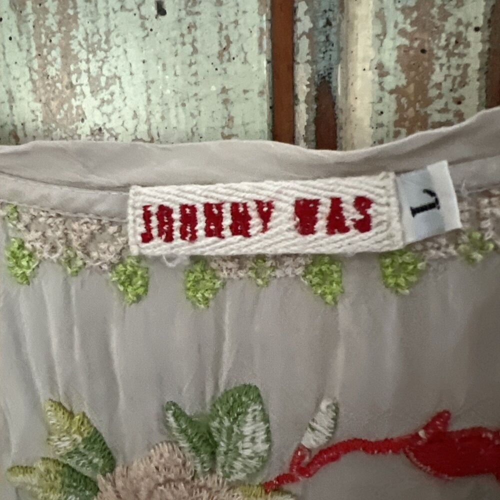Johnny Was Taupe Top V Neck Extensive Floral Embroidery Large SEE LISTING - Picture 2 of 16